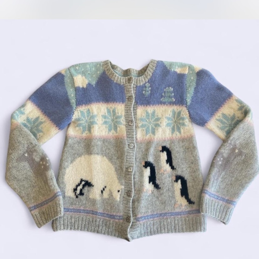 Women's Blue and Gray Wool Patterned Sweater